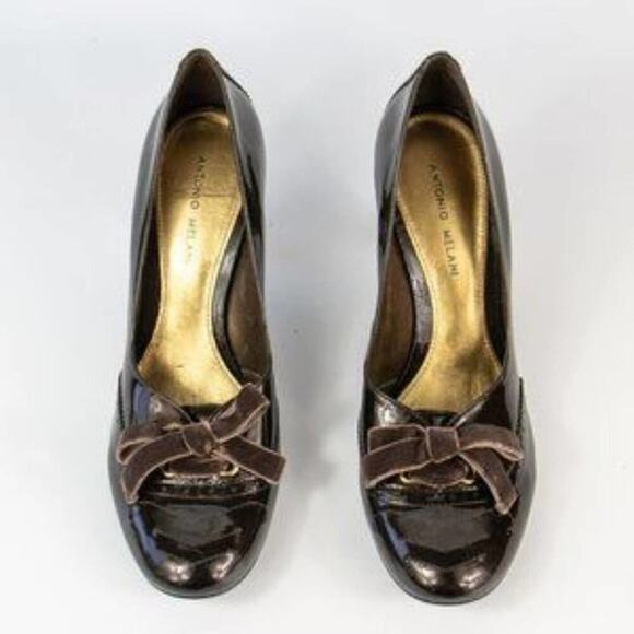 ANTONIO Melani‎ Patent Leather steampunk velvet ribbon laced heels size 11 - Picture 1 of 7